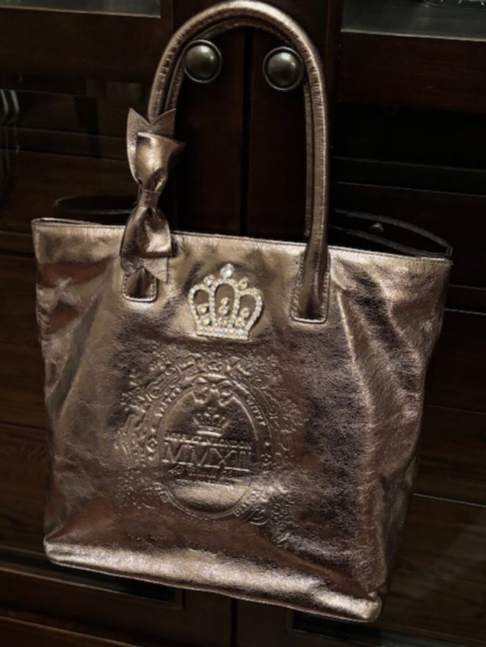 Metallic Tote Bag with Crown Design